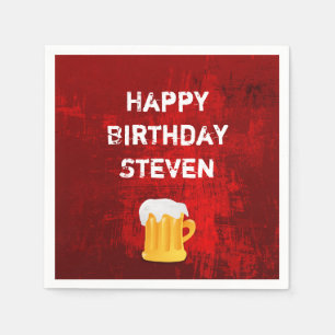 Serviettes Jetables Joyeux Anniversaire Beer Mug sur Grunge Red Abstra