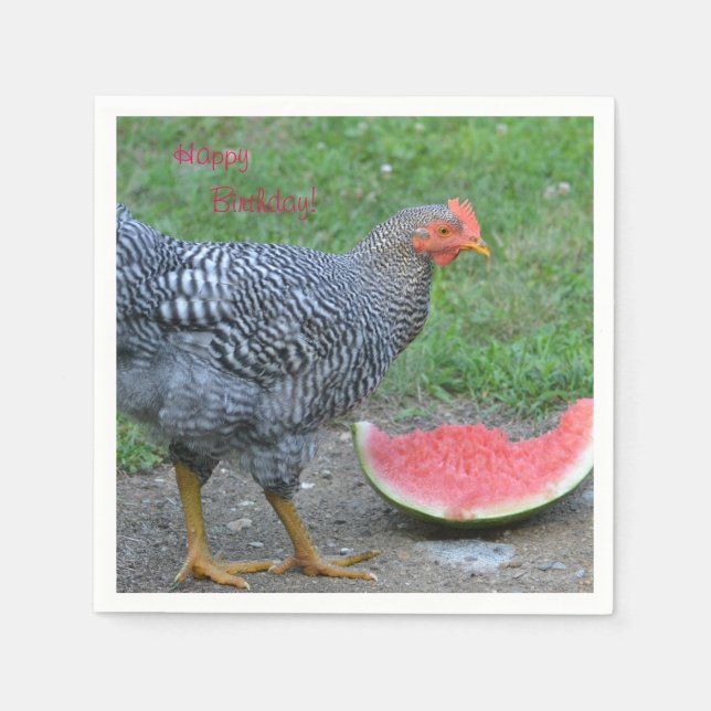 Serviettes Jetables Joyeux Anniversaire Le poulet aime la pastèque (Devant)