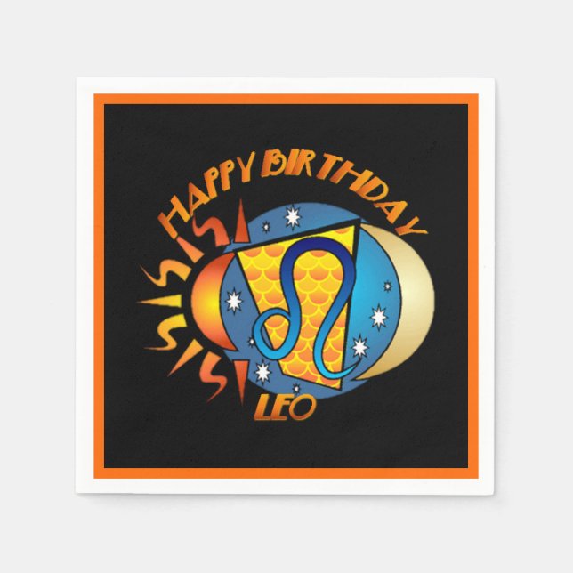 Serviettes Jetables Joyeux anniversaire Leo Zodiac Signal de naissance (Devant)
