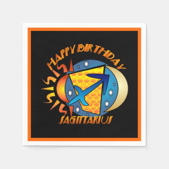 Serviettes Jetables Joyeux Anniversaire Sagittarius Zodiac signe de na (Devant)