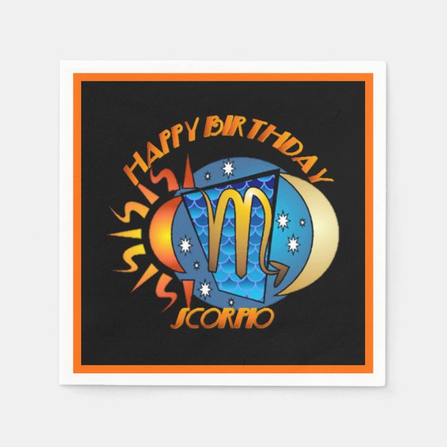 Serviettes Jetables Joyeux Anniversaire Scorpio Zodiac Signal de naiss (Devant)