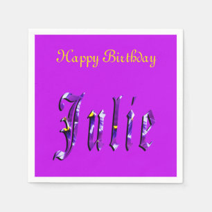 Serviettes Jetables Joyeux Anniversaire violet Logo de Julie,