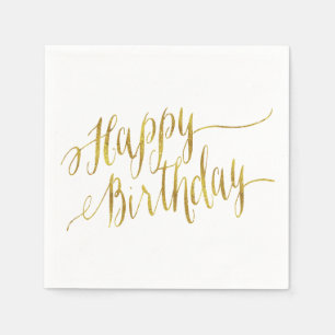 Serviettes Jetables Joyeux devis d'anniversaire Gold Faux Foil