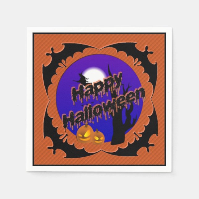 Serviettes Jetables Joyeux Halloween chauves-souris Papier Party Napki (Devant)