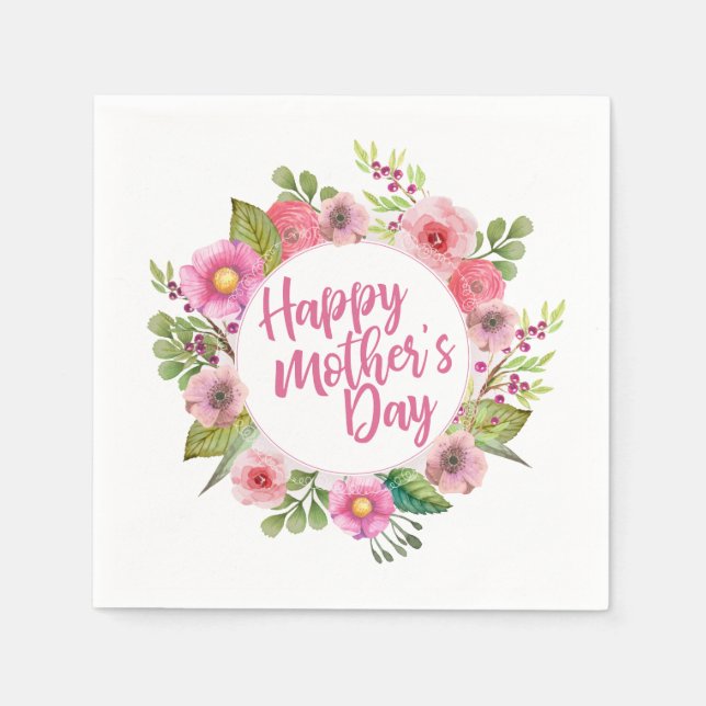 Serviettes Jetables Joyeux Joyeux Fête des Mères Floral | Serviette de (Devant)