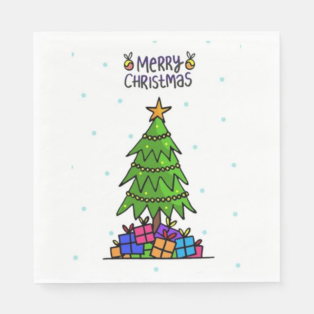 Serviettes Jetables Joyeux Noël, arbre avec cadeaux (Devant)