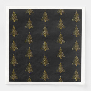 Serviettes Jetables Joyeux Noël Arbre Motif Or Noir Élégant
