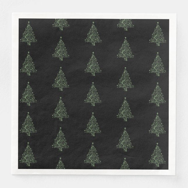 Serviettes Jetables Joyeux Noël Arbre Motif Vert Noir Élégant (Devant)