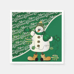 Serviettes Jetables Joyeux Noël Green Snowman