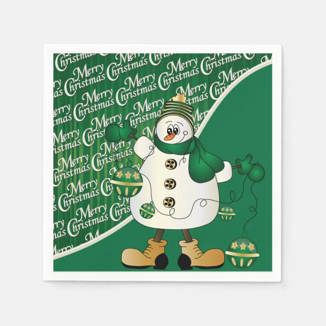 Serviettes Jetables Joyeux Noël Green Snowman (Devant)