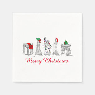 Serviettes Jetables Joyeux Noël NYC Bâtiments Points de repère Fête