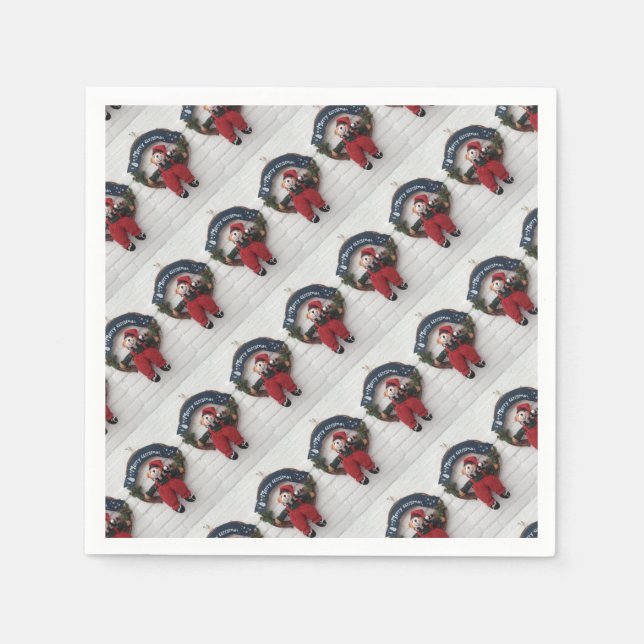 Serviettes Jetables Joyeux Noël Wreath mignonne Teddy Bear Motif (Devant)