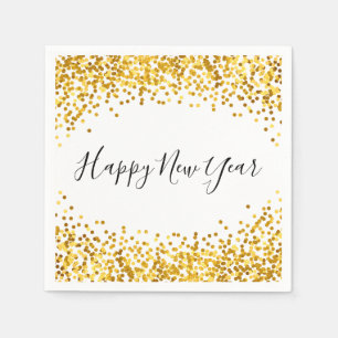 Serviettes Jetables Joyeux Nouvel An Gold Confetti Holiday Napkin