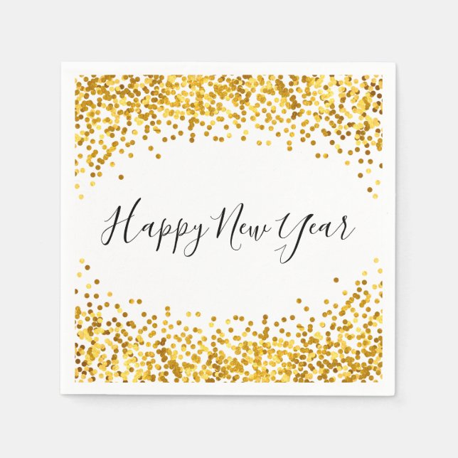 Serviettes Jetables Joyeux Nouvel An Gold Confetti Holiday Napkin (Devant)