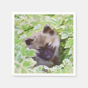 Serviettes Jetables Keeshond Puppy in the Garden Peinture Art original