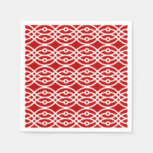 Serviettes Jetables Kimono imprimé, rouge foncé et blanc