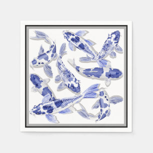 Serviettes Jetables Koi bleu et blanc