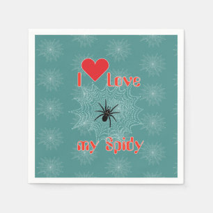 Serviettes Jetables Kreuzspinne im Netz mit Tautropfen wie Perlen