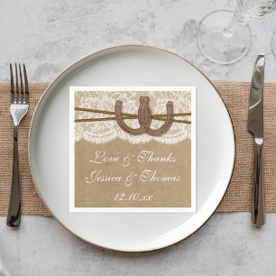 Serviettes Jetables La collection de Mariages Kraft, Lace & Horseshoe
