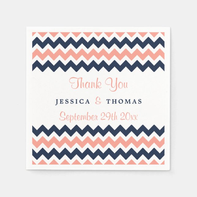 Serviettes Jetables La collection Mariage moderne Chevron - Rose & Nav (Devant)