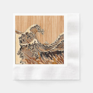 Serviettes Jetables La Grande Vague Hokusai Bamboo Bois Grain