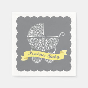 Serviettes Jetables Lacy Baby Carriage Napkin Jaune & Grey