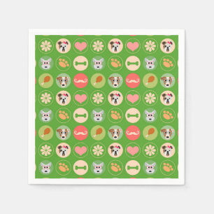 Serviettes Jetables L'amour du chien sur vert