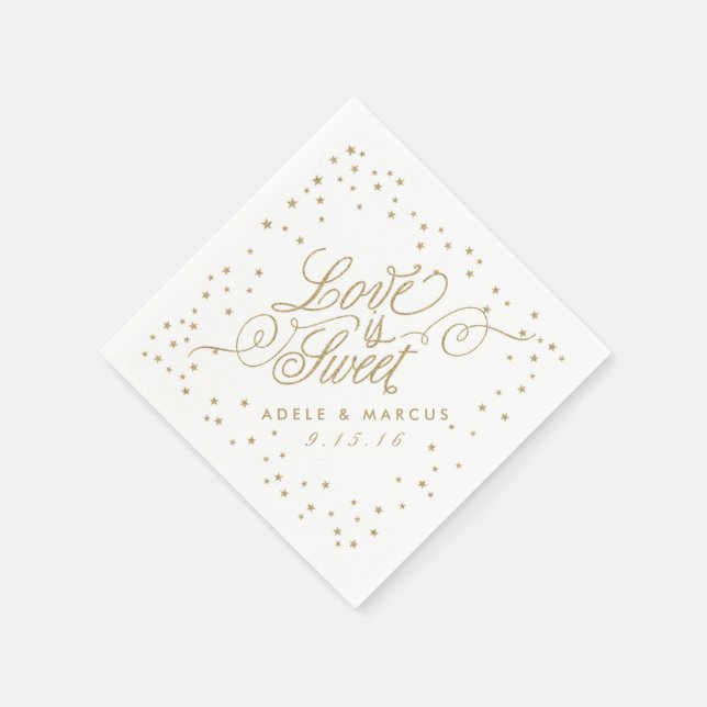 Serviettes Jetables "L'amour est doux" Gold Stars Fancy Mariage Napkin (Coin)
