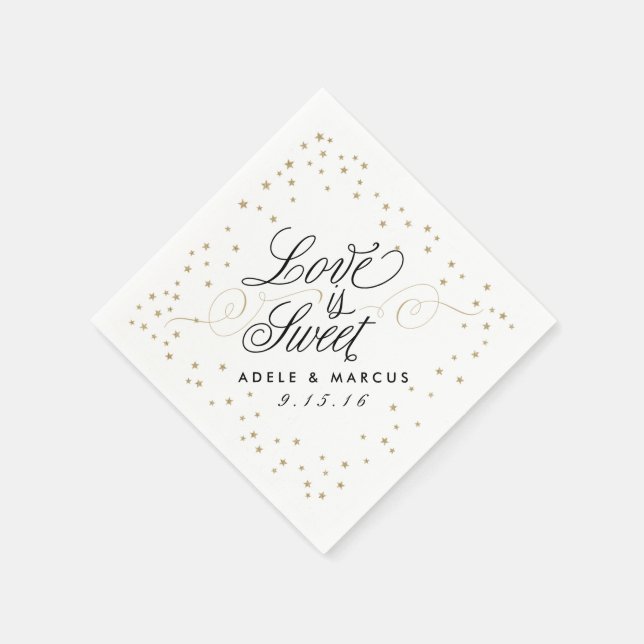Serviettes Jetables "L'amour est doux" Gold Stars Mariage serviettes (Coin)