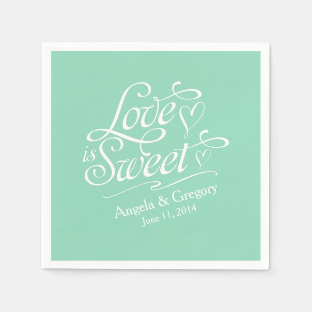 Serviettes Jetables L'amour est Mariage | Bonbons Buffet Menthe Vert (Devant)