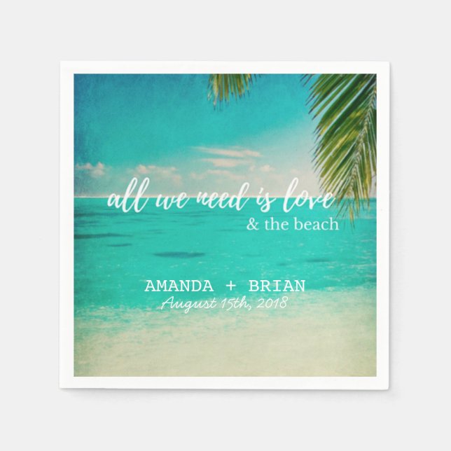 Serviettes Jetables L'amour et les serviettes de mariage de plage (Devant)