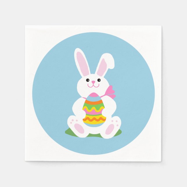 Serviettes Jetables Lapin de Pâques avec oeuf | Déjeuner (Devant)