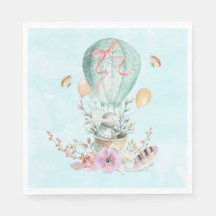Serviettes Jetables Lapin Whimsical Riding dans un ballon à air chaud