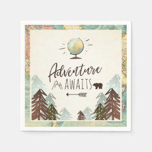 Serviettes Jetables L'aventure attend le voyage vintage de globe de