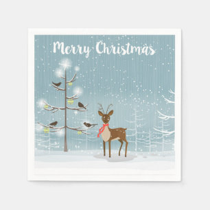 Serviettes Jetables Le cerf de Noël dans le bois hivernal