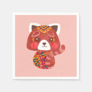 Serviettes Jetables Le mignon Panda Rouge