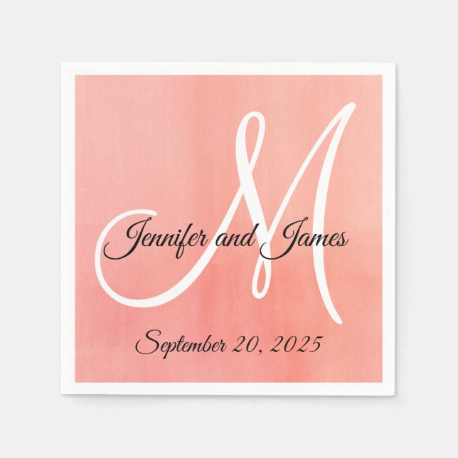 Serviettes Jetables Le monogramme élégant d'aquarelle rose appelle le (Devant)