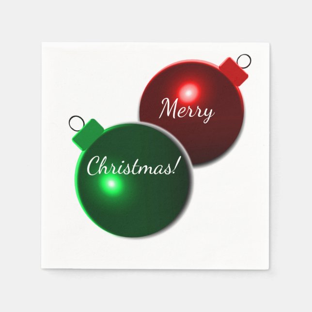 Serviettes Jetables Les boules de Noël brillent rouge et vert avec l'a (Devant)