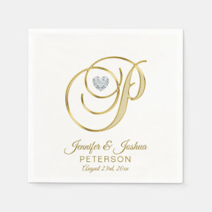Serviettes Jetables Lettre monographique personnalisée P Mariage blanc