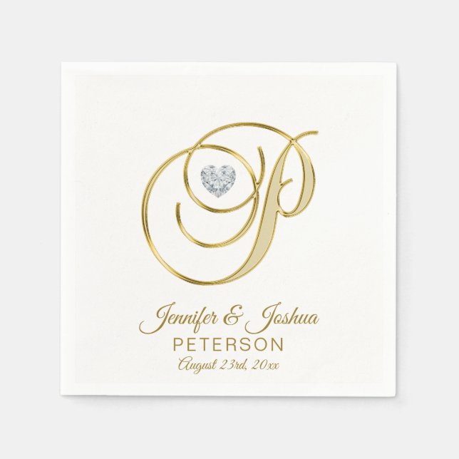Serviettes Jetables Lettre monographique personnalisée P Mariage blanc (Devant)