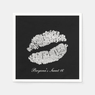 Serviettes Jetables Lèvres Argentées Faux Étincelle Baiser Beauté Maqu