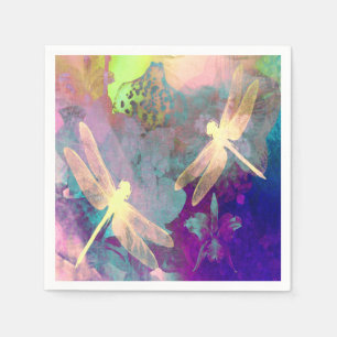 Serviettes Jetables Libellules et orchidées de peinture