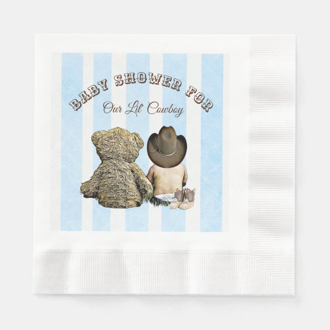 Serviettes Jetables Lil Cowboy et Baby shower d'ours en peluche (Devant)