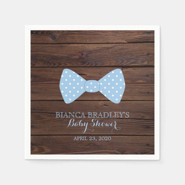 Serviettes Jetables Little Man Baby shower | Rustic Wood Bowtie (Devant)