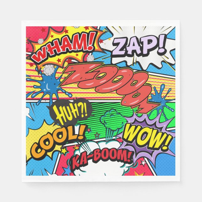 Serviettes Jetables Livre de bande dessinée Superhero Anniversaire Gar (Devant)