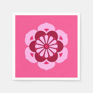 Serviettes Jetables Lotus Flower Mandala, Fuchsia Pink et Bourgogne