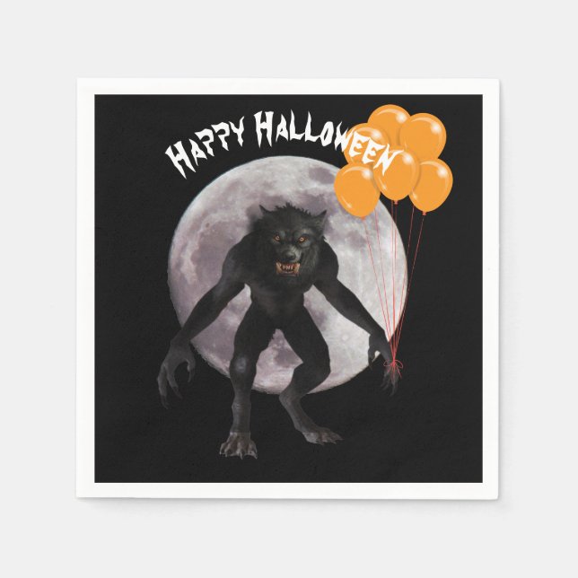 Serviettes Jetables Loup-garou d'Halloween avec ballons (Devant)