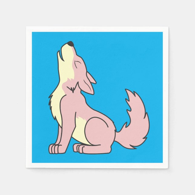 Serviettes Jetables Loup rose clair hurler (Devant)