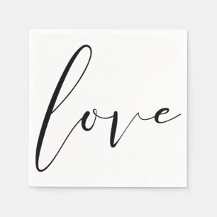 Serviettes Jetables LOVE Black White Typographie moderne Mariage