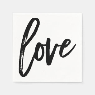 Serviettes Jetables LOVE Black White Typographie moderne Mariage